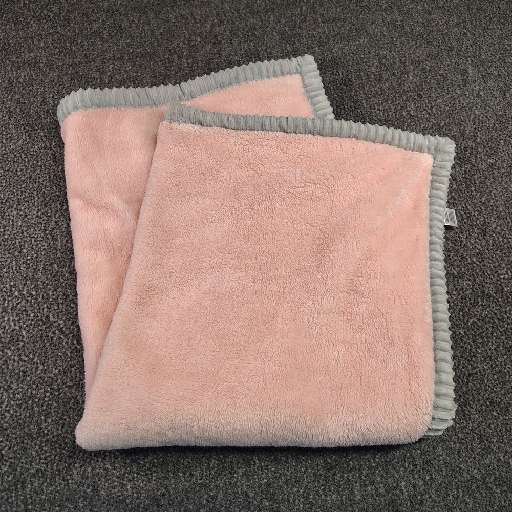 Chick Pea Pink Gray Baby Ribbed Trimmed Security Blanket 30" x 36"